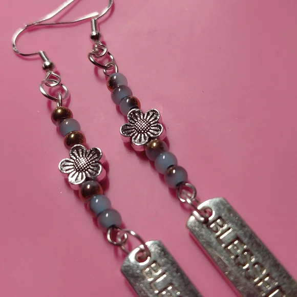 Elegant 'Blessed' Dangle Earrings With 925 Hypoallergenic Silver Hooks - Picture 5 of 5